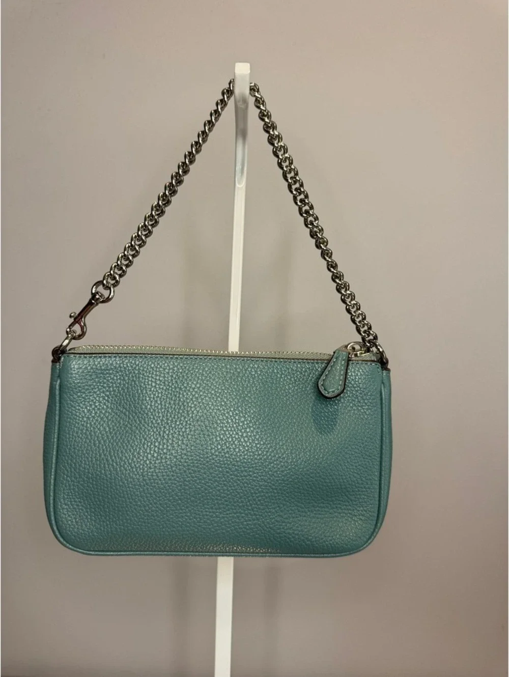 Coach Nolita 19 Peacock Teal Pebble Leather Wristlet Crossbody Bag F53077 NWOT